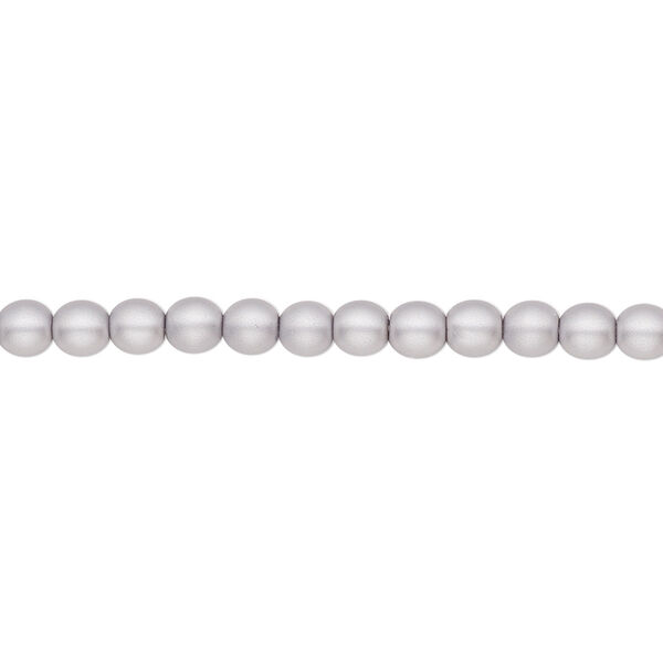 Bead, Czech pearl-coated glass druk, opaque matte light grey, 4mm round. Sold per 15-1/2" to 16" strand. image number 0
