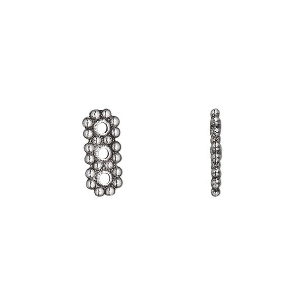 Spacer bar, antique silver-plated "pewter" (zinc-based alloy), 13x5mm 3-strand double-sided rectangle, fits up to 4mm bead. Sold per pkg of 100. image number 0