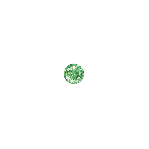 Drop, cubic zirconia, emerald green, 6mm hand-faceted round, Mohs hardness 8-1/2. Sold per pkg of 2. image number 0