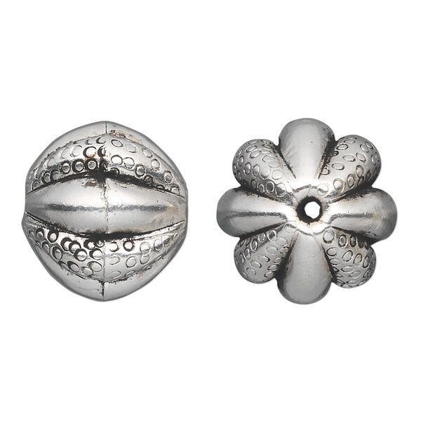 Bead, Hill Tribes, antique silver-plated copper, 18x17mm corrugated round. Sold individually. image number 0