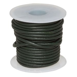Cord, leather (dyed), avocado, 1.4-1.6mm round. Sold per 5-yard spool.