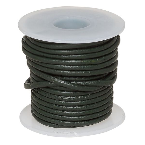 Cord, leather (dyed), avocado, 1.4-1.6mm round. Sold per 5-yard spool. image number 0