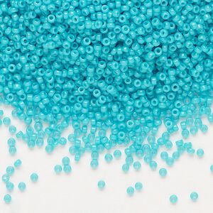 Seed bead, Miyuki, glass, pkg/250g, #15 rocaille, opaque outside dyed turquoise green, (RR-1483).