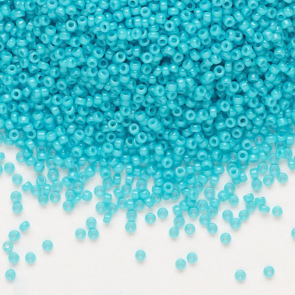 Seed bead, Miyuki, glass, pkg/250g, #15 rocaille, opaque outside dyed turquoise green, (RR-1483). image number 0