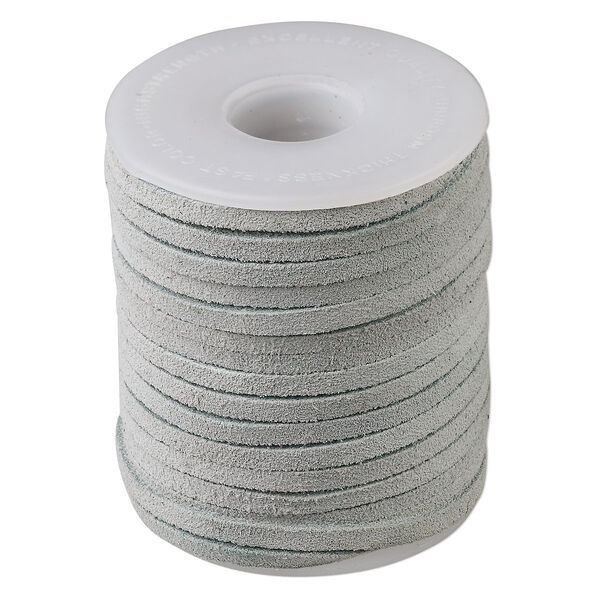 Cord, suede lace (dyed), grey, 3-4mm. Sold per 25-yard spool. image number 0