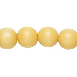 Bead, Taiwanese cheesewood (dyed / waxed), dark yellow, 11-12mm round. Sold per pkg of (2) 15-1/2" to 16" strands.