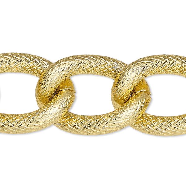 Chain 1pkg1 curb, 19mm textured, gold-finished aluminum 5 foot unfinished image number 0