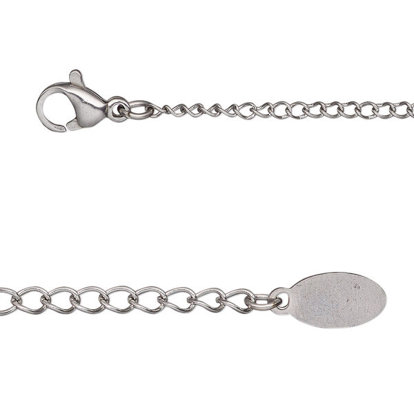 Chain, stainless steel, 1.9mm curb, 18 inches with 2-inch extender chain and lobster claw clasp. Sold individually. image number 0