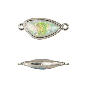 Link, Opalized Ice™, "opal" (resin) and imitation rhodium-finished brass, opaque white, 19.5x11mm double-sided wing. Sold per pkg of 4.