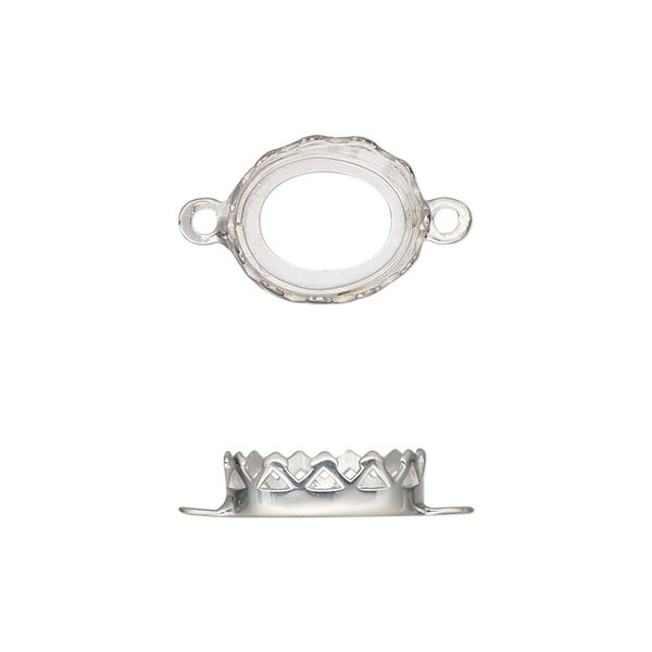Link, sterling silver, 13.5x11.5mm oval with decorative trim and open back with 12x10mm oval cabochon bezel setting. Sold individually. image number 0