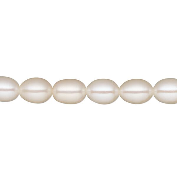 Pearl, White Lotus™, cultured freshwater (bleached), white, 6-6.5mm rice, B grade, Mohs hardness 2-1/2 to 4. Sold per 15-1/2" to 16" strand. image number 0