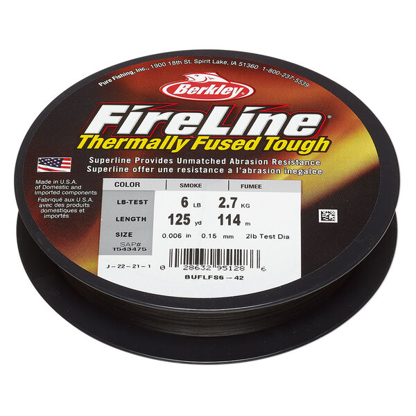 Thread, Berkley® FireLine®, high-modulus polyethylene, 8-fiber braid, smoke, 0.15mm diameter, 6-pound test. Sold per 125-yard spool. image number 0