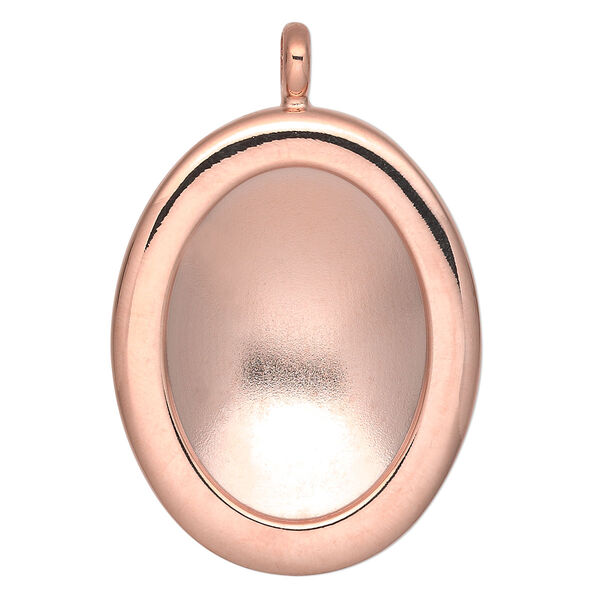 Pendant, Almost Instant Jewelry®, copper-plated "pewter" (zinc-based alloy), 47x32mm single-sided oval with 30x22 oval setting. Sold individually. image number 0