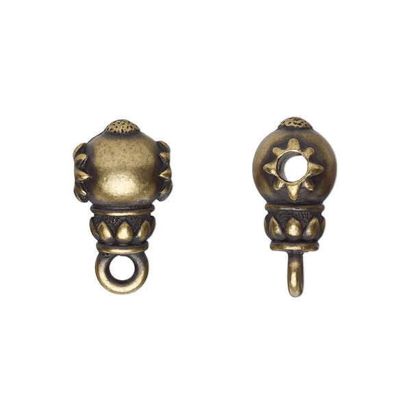 Bead, TierraCast®, "Soulful Spirit" collection, antique brass-plated pewter (tin-based alloy), 12x9mm lotus guru with closed loop. Sold per pkg of 2. image number 0