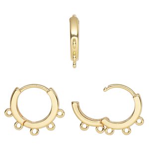Earring hoop 1pkg2, 16mm round / hinged / closed loop / square tube, 18 gauge gold-finished brass 1 pair