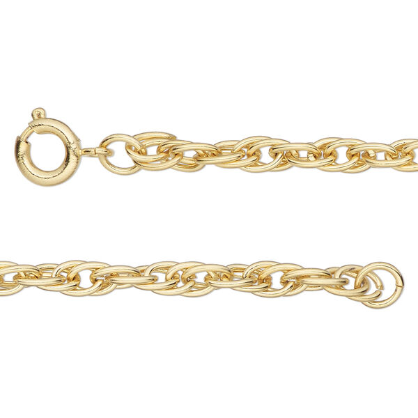 Chain, gold-finished steel, 4mm triple rope, 24 inches with springring clasp. Sold individually. image number 0