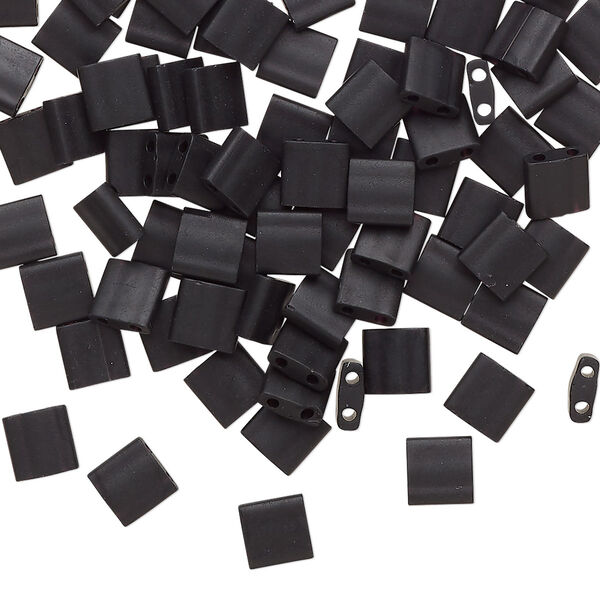 Seed bead, TILA®, glass, pkg/250g, 5mm full tila square, opaque matte black, (TL-401F). image number 0