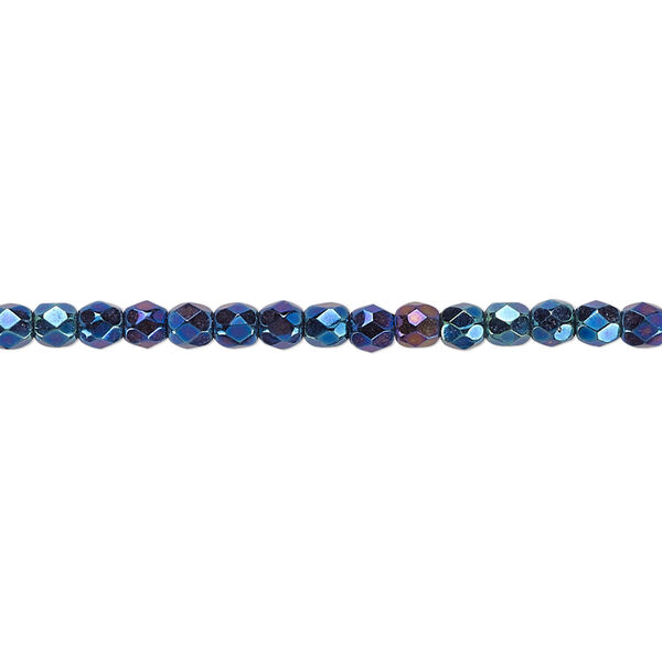 Bead, Czech fire-polished glass, iris blue, 3mm faceted round. Sold per pkg of 1,200 (1 mass). image number 0