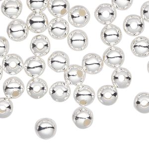 Bead, silver-plated steel, 6mm round. Sold per pkg of 100.