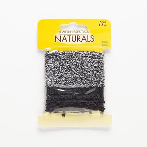 Cord, silk, white and metallic black, 0.5mm twisted / frayed / frilled. Sold per pkg of (3) 2-yard sections.