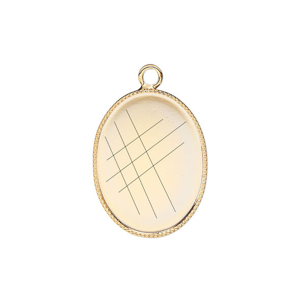 Drop, gold-plated brass, 21x16mm oval with beaded edge and 20x15mm oval bezel setting. Sold per pkg of 6. image number 0