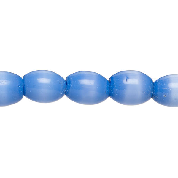 Bead, fiber optic glass, pkg/14 inch, opaque cobalt blue, 11x8mm center-drilled oval. image number 0