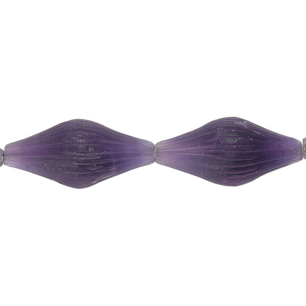 Bead, amethyst (natural), dark frosted, 18x8mm-22x10mm hand-cut corrugated pulled oval, B+ grade, Mohs hardness 7. Sold per pkg of 4. image number 0