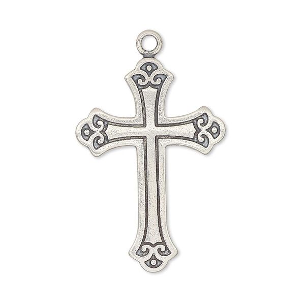 Focal, antiqued sterling silver, 30x21mm cross. Sold individually. image number 0