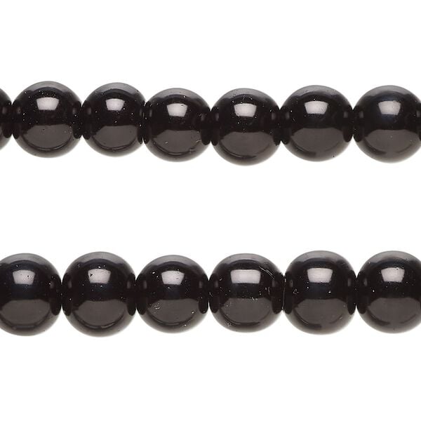 Bead, glass pearl, coated glass, black, 7-8mm round. Sold per pkg of (2) 15-inch strands. image number 0