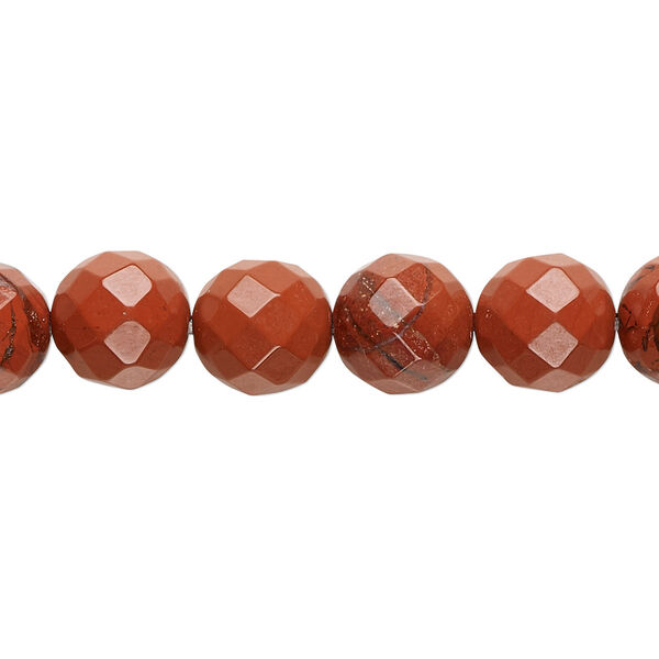 Bead, red jasper (natural), 10mm faceted round, B grade, Mohs hardness 6-1/2 to 7. Sold per 15-1/2" to 16" strand. image number 0