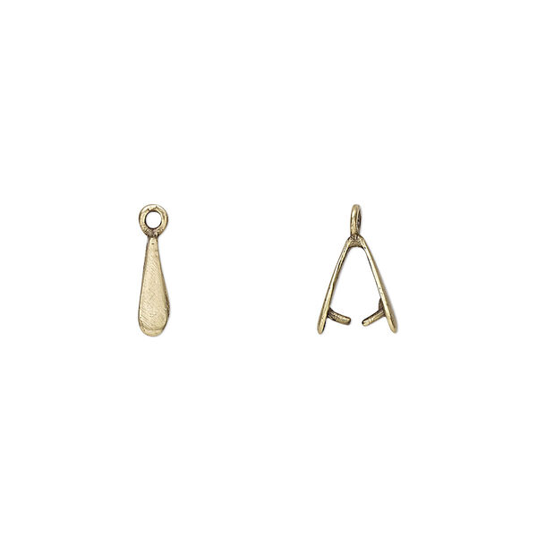 Bail, ice-pick, antiqued brass, 9x2mm teardrop, 5mm grip length. Sold per pkg of 4. image number 0