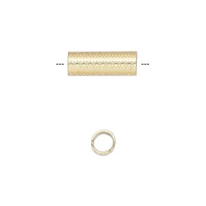 Bead, gold-finished steel, 15x5mm round tube with diamond design, 4mm hole. Sold per pkg of 10.