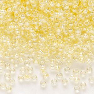 Seed bead, Preciosa Ornela Czech glass, pkg/500g, #11 rocaille, translucent color-lined luster pastel yellow, (382PY).
