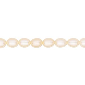 Pearl, White Lotus™, cultured freshwater, peach, 5-5.5mm rice, B grade, Mohs hardness 2-1/2 to 4. Sold per 15-1/2" to 16" strand.