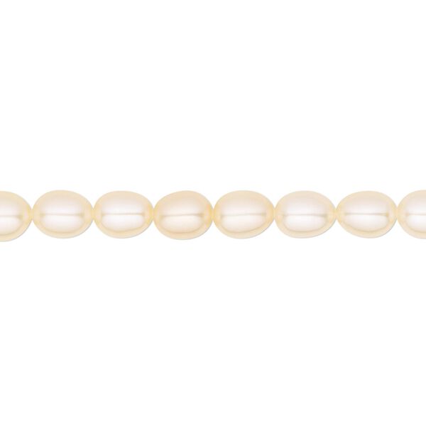 Pearl, White Lotus™, cultured freshwater, peach, 5-5.5mm rice, B grade, Mohs hardness 2-1/2 to 4. Sold per 15-1/2" to 16" strand. image number 0