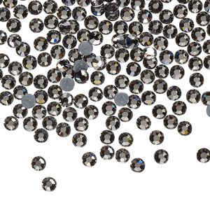 Flat back, Dance With Me™ crystal hotfix rhinestone, black diamond, foil back, 3-3.2mm rose, SS12. Sold per pkg of 144 (1 gross).