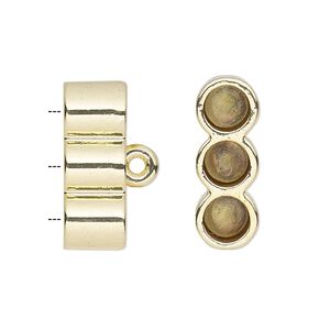 Cord end, glue-in, gold-finished "pewter" (zinc-based alloy), 22x8mm 3-strand barrel, 5.5mm inside diameter. Sold per pkg of 2.