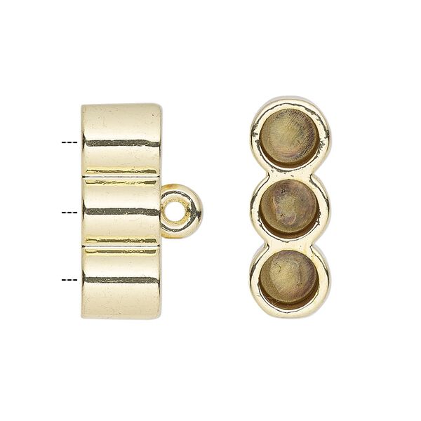 Cord end, glue-in, gold-finished "pewter" (zinc-based alloy), 22x8mm 3-strand barrel, 5.5mm inside diameter. Sold per pkg of 2. image number 0