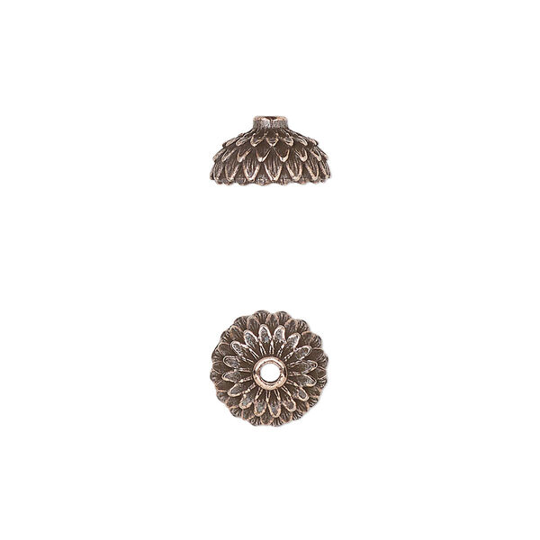 Bead cap, TierraCast®, antique copper-plated pewter (tin-based alloy), 9.5mm round with acorn cap design, fits 8mm bead. Sold per pkg of 20. image number 0