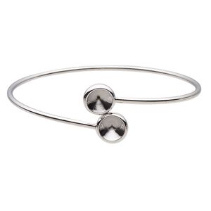 Bracelet, Almost Instant Jewelry®, cuff, imitation rhodium-finished brass, 21mm wide and (2) SS39 rivoli glue-in settings, 7-1/2 inches. Sold individually.
