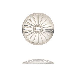 Component, sterling silver, 19mm single-sided round Concho with flower design. Sold individually.