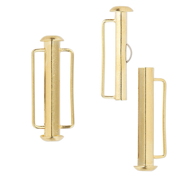 Clasp slide lock 1pkg4 gold-plated, 26x6mm round tube / fits 18x2mm cord, brass 1-strand image number 0