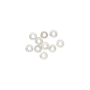 Washer, silver-plated brass, 4x0.7mm flat round blank with 1.5mm hole. Sold per pkg of 10.