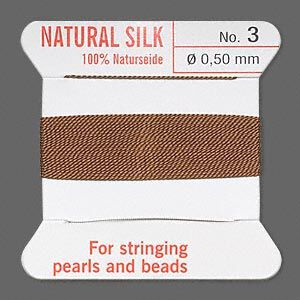 Thread, Griffin, silk, brown, size #3. Sold per 2-meter card (approximately 78 inches).