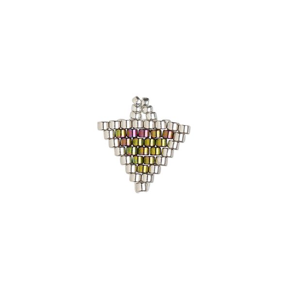 Drop, Creative Touch, glass, silver and iris green, 12mm double-sided triangle. Sold individually. image number 0