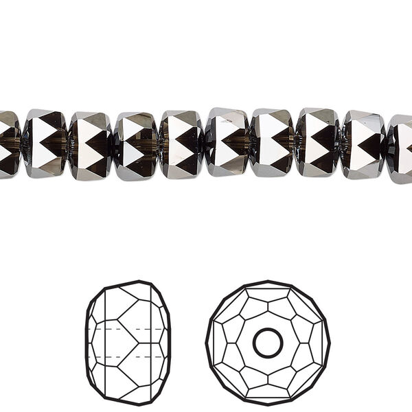 Bead 4pk crystal silver night, Crystal Passions® 8x5mm rondelle 5045 image number 0