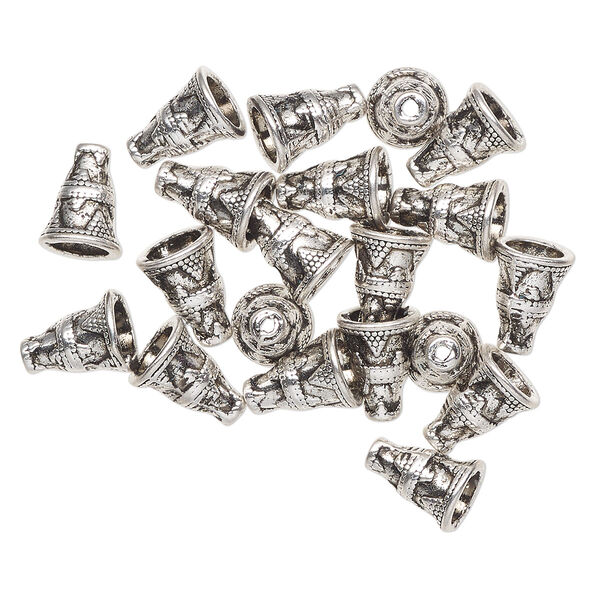 Cone, antique silver-finished "pewter" (zinc-based alloy), 12x9mm beaded cone with 5.5mm hole. Sold per pkg of 20. image number 0
