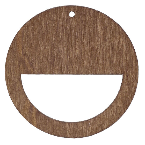 Focal, fiberboard, brown, 2-inch top-drilled round with semicircle cutout. Sold per pkg of 6. image number 0