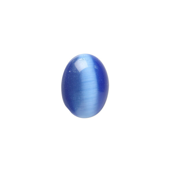 Cabochon, cat's eye glass (fiber optic glass), blue, 8x6mm calibrated oval, quality grade. Sold per pkg of 10. image number 0