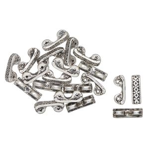 Spacer bar, antique silver-finished "pewter" (zinc-based alloy), 13x4mm 2-strand textured rectangle, fits up to 9mm round beads. Sold per pkg of 20.